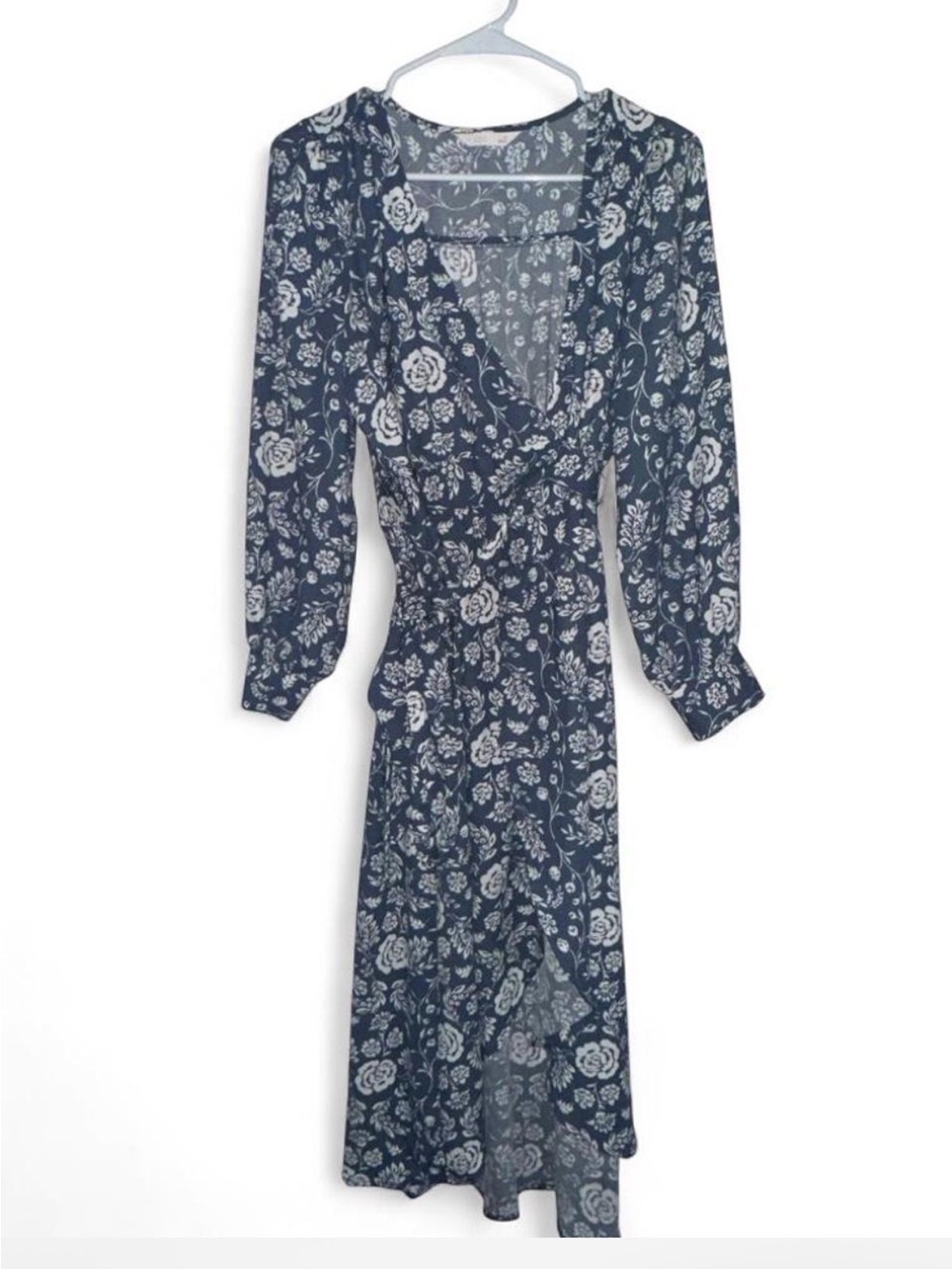 LC Lauren Conrad Navy Floral Long-Sleeve Wrap Dress